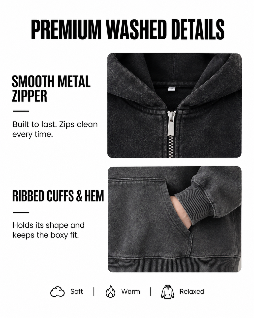 Ezy Washed Cotton Hooded Zip-Up