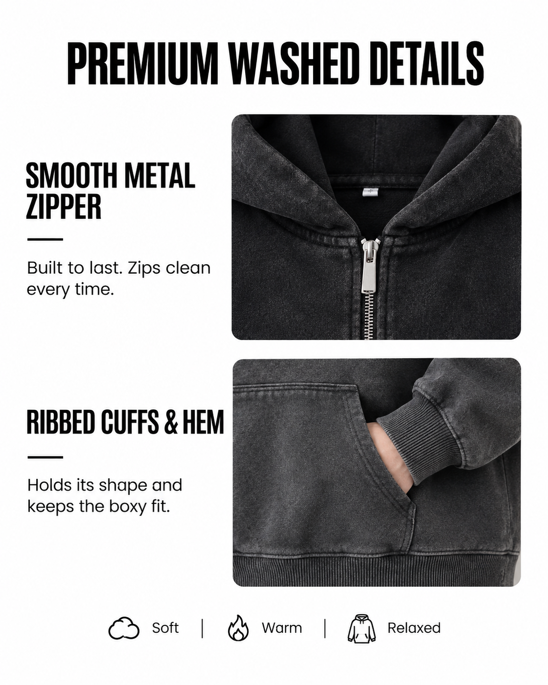 Ezy Washed Cotton Hooded Zip-Up